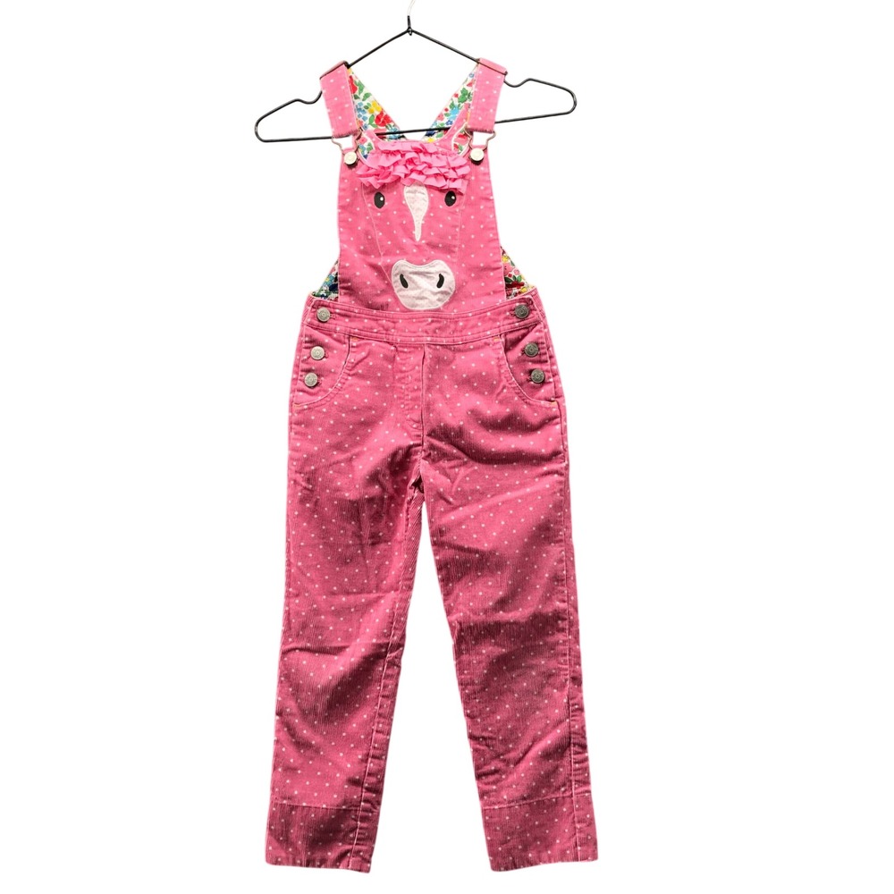 RARE Mini Boden Applique Horse Corduroy Overalls Girls Size 5-6Y Pink Polka Dot